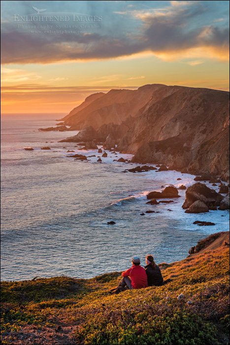 Image: Couple watching the sunset along the headland cliffs at Point Reyes National Seashore, Marin County, California