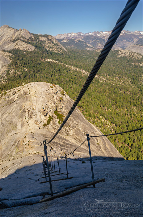 Image: Looking down over the Cables section from near the top of Half Dome, Yosemite National Park, California
