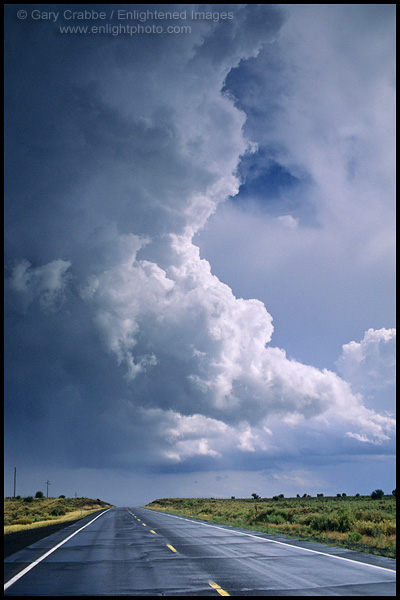 Photo: Cumulonimus thunderstom cloud over desert highway in the Coconino Plateau, near the Grand Canyon, Arizona