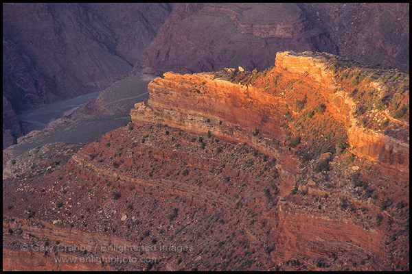 Photo: Sunlight on rock formation above the Colorado River, Grand Canyon National Park, Arizona