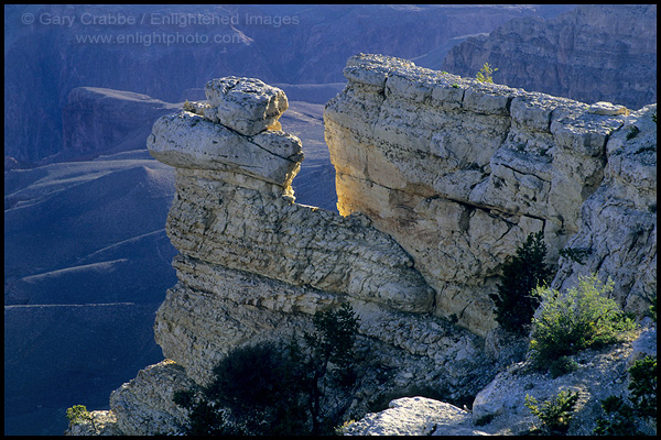 Photo: Sunlight on rock outcrop edge on the rim at Mather Point, Grand Canyon National Park, Arizona
