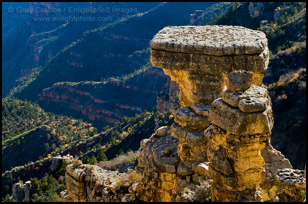 Photo: Rock outcrop over forested canyon walls on the North Rim, Grand Canyon National Park, Arizona
