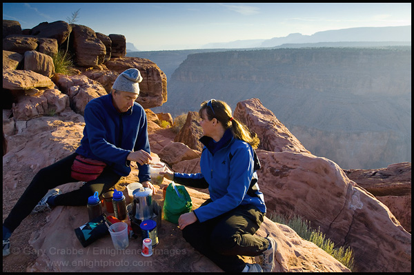 Photo: Couple having a camper breakfast on the canyon rim at Toroweap Overlook, North Rim, Grand Canyon National Park, Arizona
