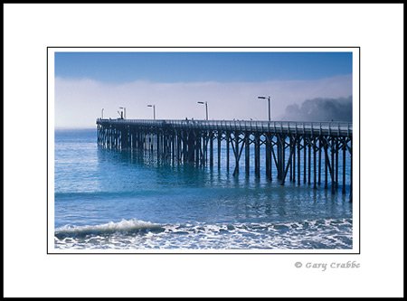 Pier and fog, Hearst State Beach, San Simeon, Central Coast, California