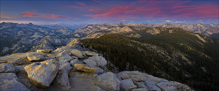 Image: Last light over the Sierra from the summit of Clouds Rest, Yosemite National Park, California