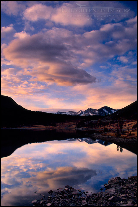 Picture: Clouds at sunrise over Ellery Lake and Tioga Pass, just outside of Yosemite, California
