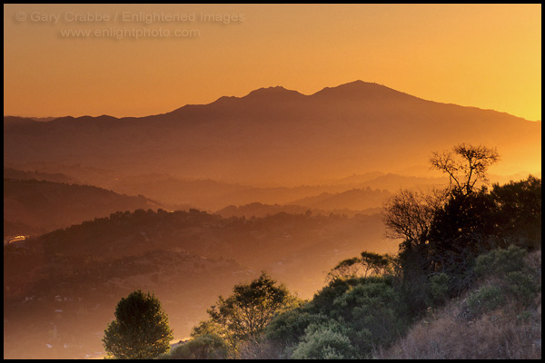 Picture: Golden sunrise light over East Bay Hills and Mount Diablo, Contra Costa County, California