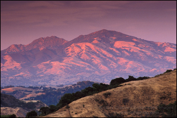 Picture: Sunset light  on Mount Diablo from the East Bay Hills near Orinda, Contra Costa County, California