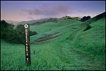 Picture: Trail marker and rolling green hills in spring, Lafayette Ridge Trail, Lafayette, California