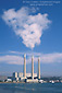 Blue sky, Smoke and smokestacks from power plant at Morro Bay, Central Coast, California
