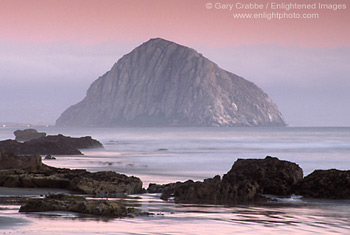 Twilight over Morro Rock and ocean, from Morro Strand State Beach, California; Stock Photo photography picture image photograph fine art decor print wall mural gallery