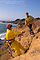 Emergency Aid workers practice cliff rescue techniques, Cambria, Central Coast, California