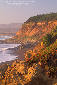 Sunset light on coastal cliffs at Leffingwell Landing, Cambria, Central Coast, California; Stock Photo photography picture image photograph fine art decor print wall mural gallery