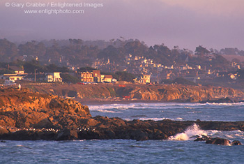 Fog bank and coastal cliffs at sunset, Leffingwell Landing, Cambria, Central Coast, California; Stock Photo photography picture image photograph fine art decor print wall mural gallery