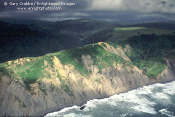 Aerial over coastal cliffs of the Lost Coast, Humboldt County, California