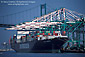 Container cargo ship and industrial shipping cranes at the Port of Los Angeles, Long Beach, California