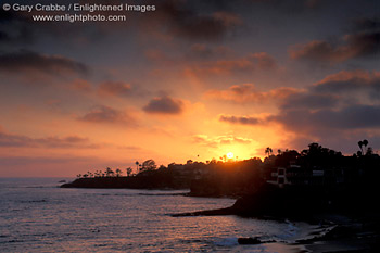 Sunset through summer fog along the coast at Laguna Beach Southern California