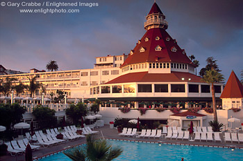 Sunset light on the Hotel Del Coronado, Coronado Island, San Diego County Coast, California