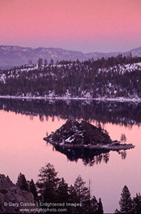 Evening colors over Emerald Bay during a winter sunset, Lake Tahoe, California