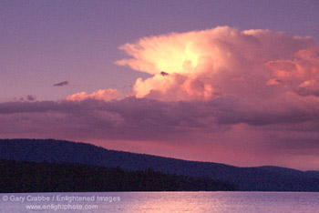 Alpenglow at sunset on thundercloud over Lake Tahoe, California