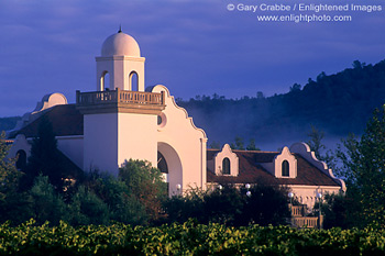 Sunrise light and storm clouds at Groth Vineyards Winery, near Oakville, Napa Valley Wine Country, California
