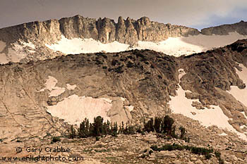 Afternoon light on jagged mountain peaks below Mount Conness, Hoover Wilderness, near Yosemite National Park, California