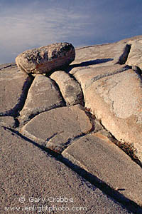 Glacial erratic boulder on granite, Tioga Pass Road, Yosemite National Park, California