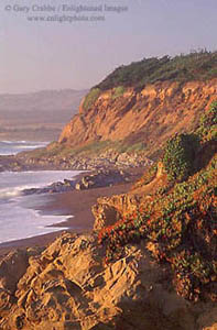 Sunset light on coastal cliffs at Leffingwell landing, near Cambria, California