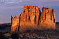 Golden light on the Courthouse Towers, Arches National Park, near Moab, Utah