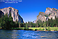 El Capitan and Bridalveil Fall above the Merced River on a clear spring day, Gates of the Valley, Yosemite Valley, Yosemite National Park, California