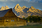 Mormon Barn in front of mountains, Grand Teton National Park, Wyoming