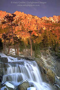 Alpenglow at sunrise on granite peaks above Eagle Falls, near Emerald Bay, Lake Tahoe, California