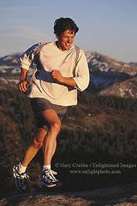 Mounatin running at sunset along the High Sierra crest, near Lake Tahoe, California