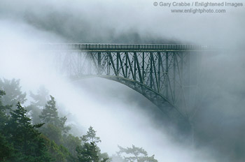 Deception Pass Bridge in fog, near Anacortes, Washington