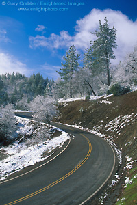 Photo: Snow dusted twisting curved mountain road, Mount Hamilton, Santa Clara County, California