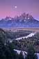 Moonset at dawn over the Teton Range and Snake River, Grand Teton National Park, Wyoming