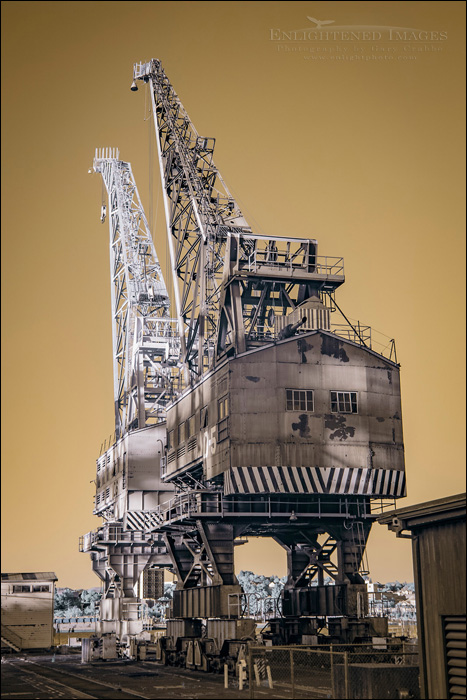 Image: Infrared of industrial cranes at Mare Island Naval Shipyard National Historic Landmark, Vallejo, California