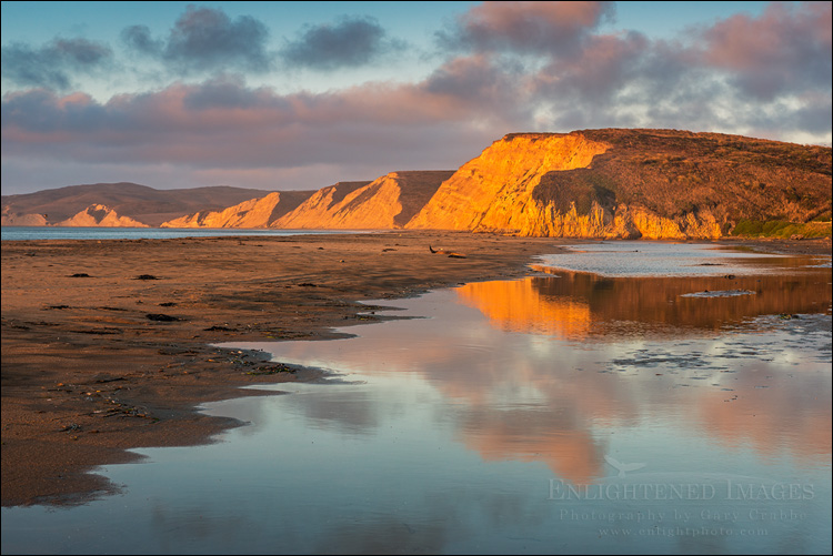 Image: Sunrise light on the cliffs above Drakes Bay, Point Reyes National Seashore, Marin County, California