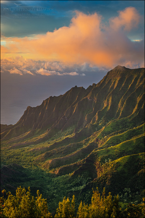 Image: Sunset light on the Na Pali Coast from Pu’u O Kila Lookout, Kauai, Hawaii