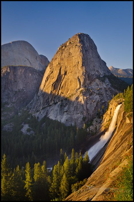 Sunset light on Liberty Cap and Nevada Fall along the Grand Staircase of the Merced River, Yosemite National Park, California - ID# VLY2-2782