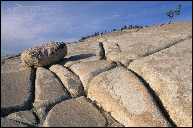 Photo: Glacial Erratic boulder on glacial polish granite rock at Olmsted Point, Yosemite National Park, California - ID# YES2-0045