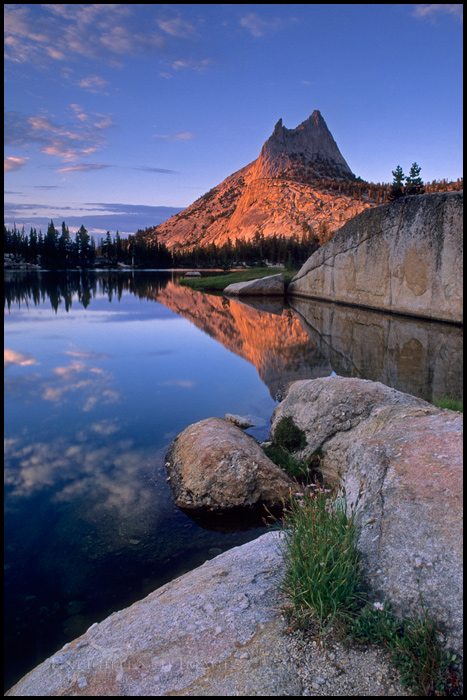 Sunset light on Cathedral Peak reflected in Upper Cathedral Lake, Yosemite National Park, California - ID# YES2-0075