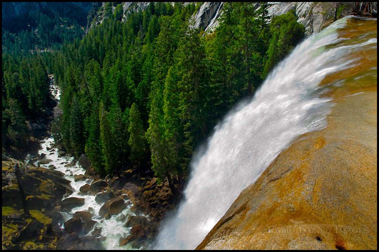 Photo: Overlooking the edge of Vernal Fall waterfall along the Merced River, Yosemite National Park, California - ID# VLY2-2555