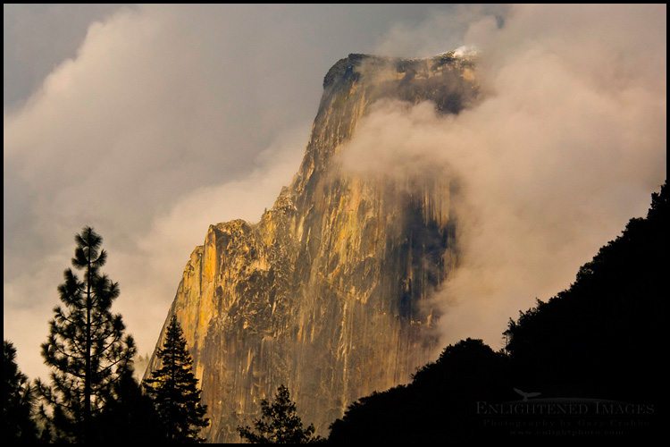 Photo: Half Dome emerges from storm clouds at sunset, Yosemite Valley, Yosemite National Park, California - ID# VLY2-2597