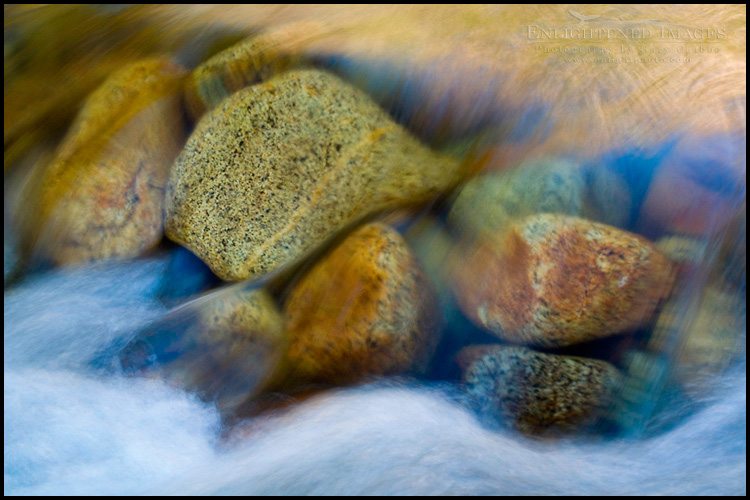 Photo: Granite rocks under flowing water in the Merced River, Yosmite Valley, Yosemite National Park, California - ID# VLY2-2622