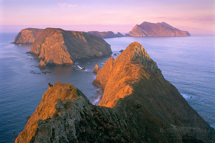 Photo: Morning light on coastal cliffs over Pacific Ocean from Inspiration Point, East Anacapa Island, Channel Islands National Park, California