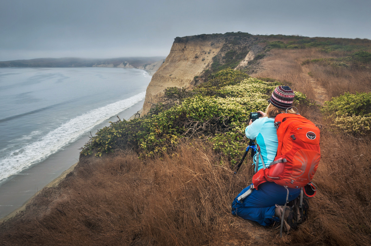 Photo: Photographer shooting the cliffs of Drakes Bay during a photo workshop at Point Reyes National Seashore, Marin County, California