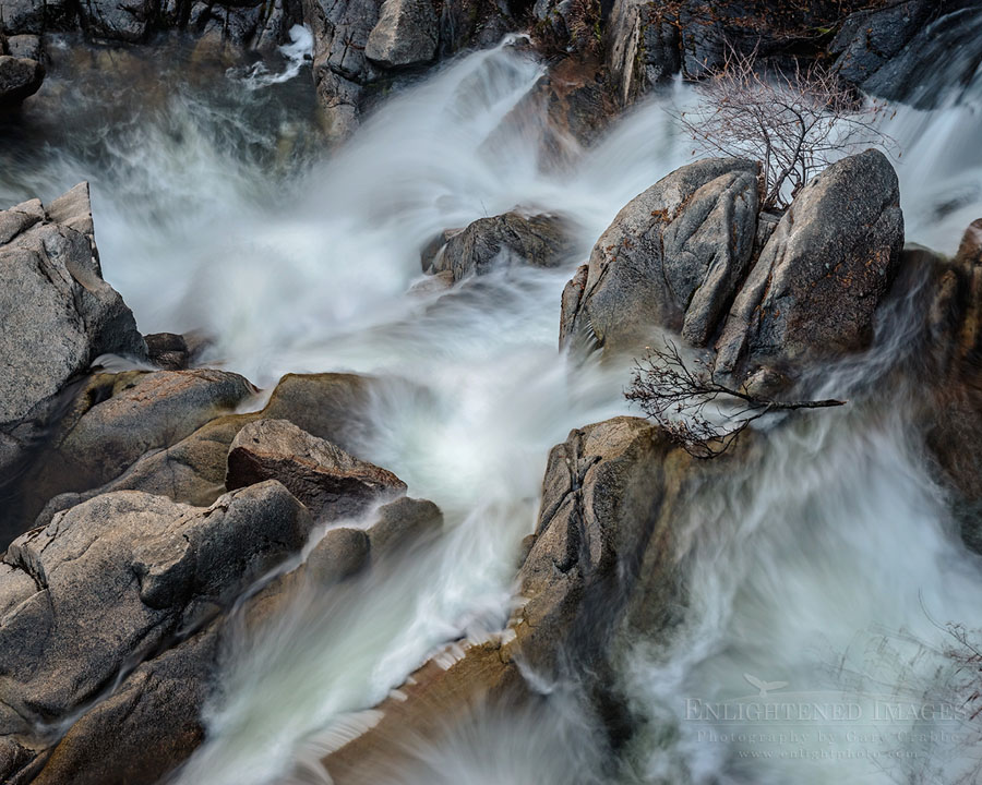 Photo: Water flowing over granite rocks in Cascade Creek, Yosemite National Park, California