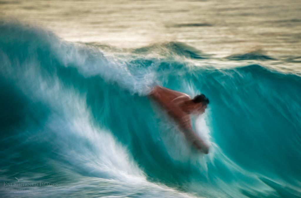 Photo: Boogie boarder catches a wave on the Kona Coast at  La'Aloa Magic Sands Beach Park, Kailua-Kona, North Kona District, Big Island, Hawaii