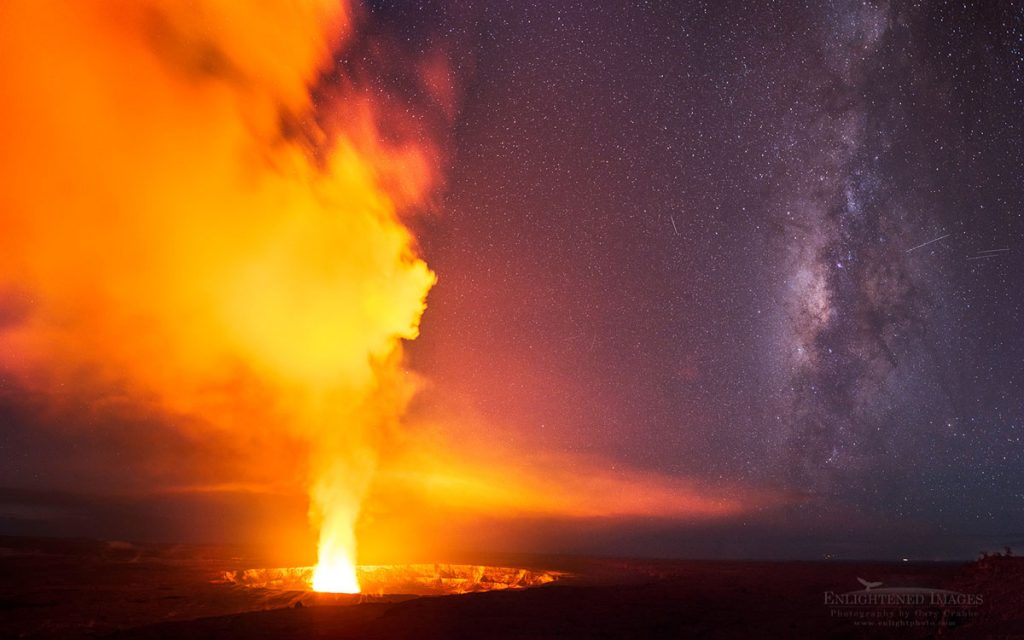 Photo: Milky Way next to Volcanic steam rising out of Halemaumau Crater, Kilauea Caldera, Hawai’i Volcanoes National Park, Big Island of Hawai’i, Hawaii